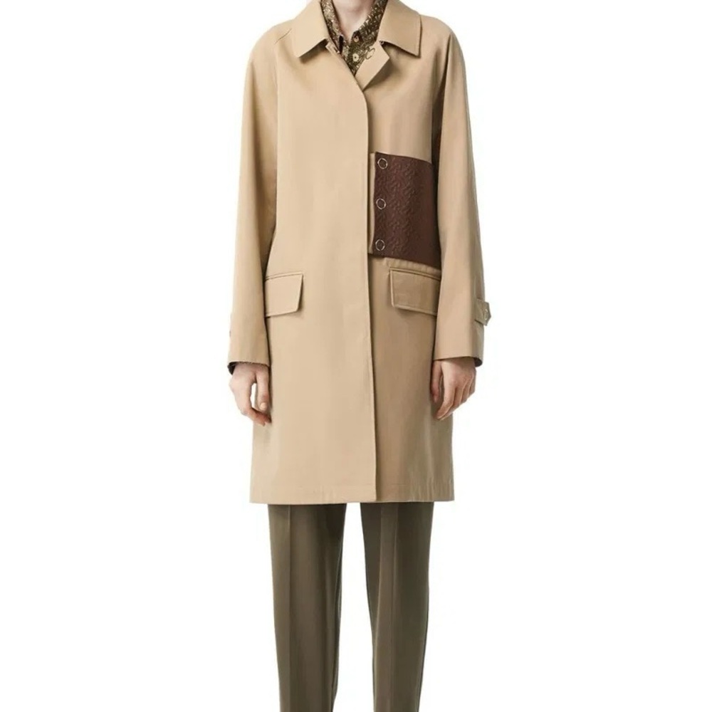 Monogram Leather Detail Cotton Gabardine Car Coat